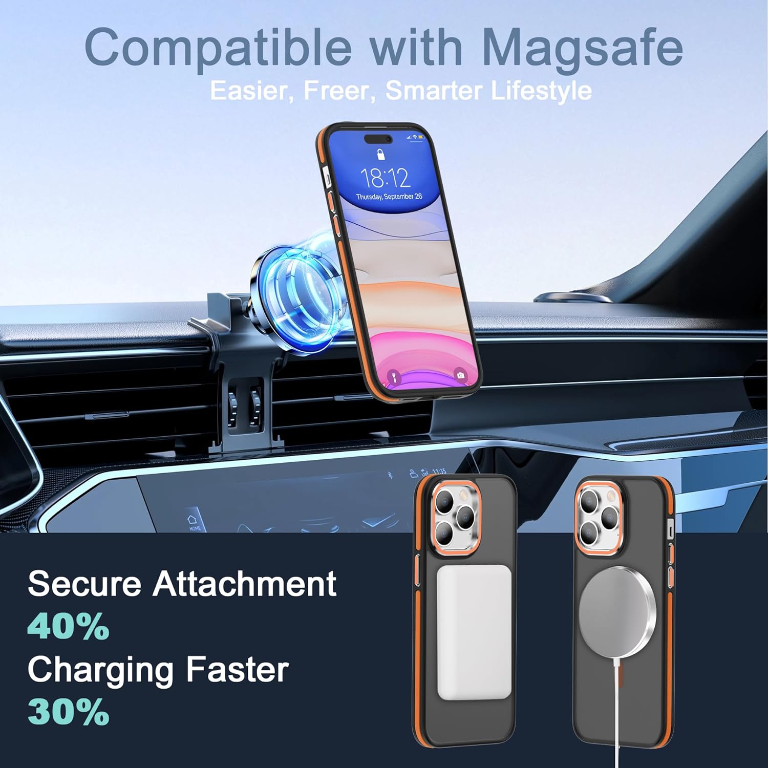 PhoneBits Slim Translucent Matte MagSafe Case with Metal Lens Frame and Buttons for iPhone, Shockproof iPhone Case Compatible with MagSafe Chargers, Protective Magnetic Wireless Charging Mobile Phone Back Case Cover