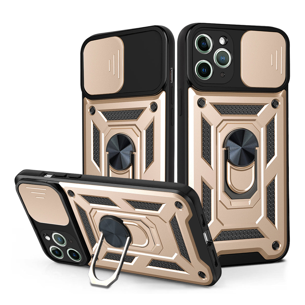 PhoneBits Ultra-Protective Magnetic iPhone Case with Holder & Camera Slide Cover, Shockproof iPhone Ring Holder Case Compatible with Magnetic Car Mount, Mobile Phone Case with Stand, Back iPhone Holder Case Cover