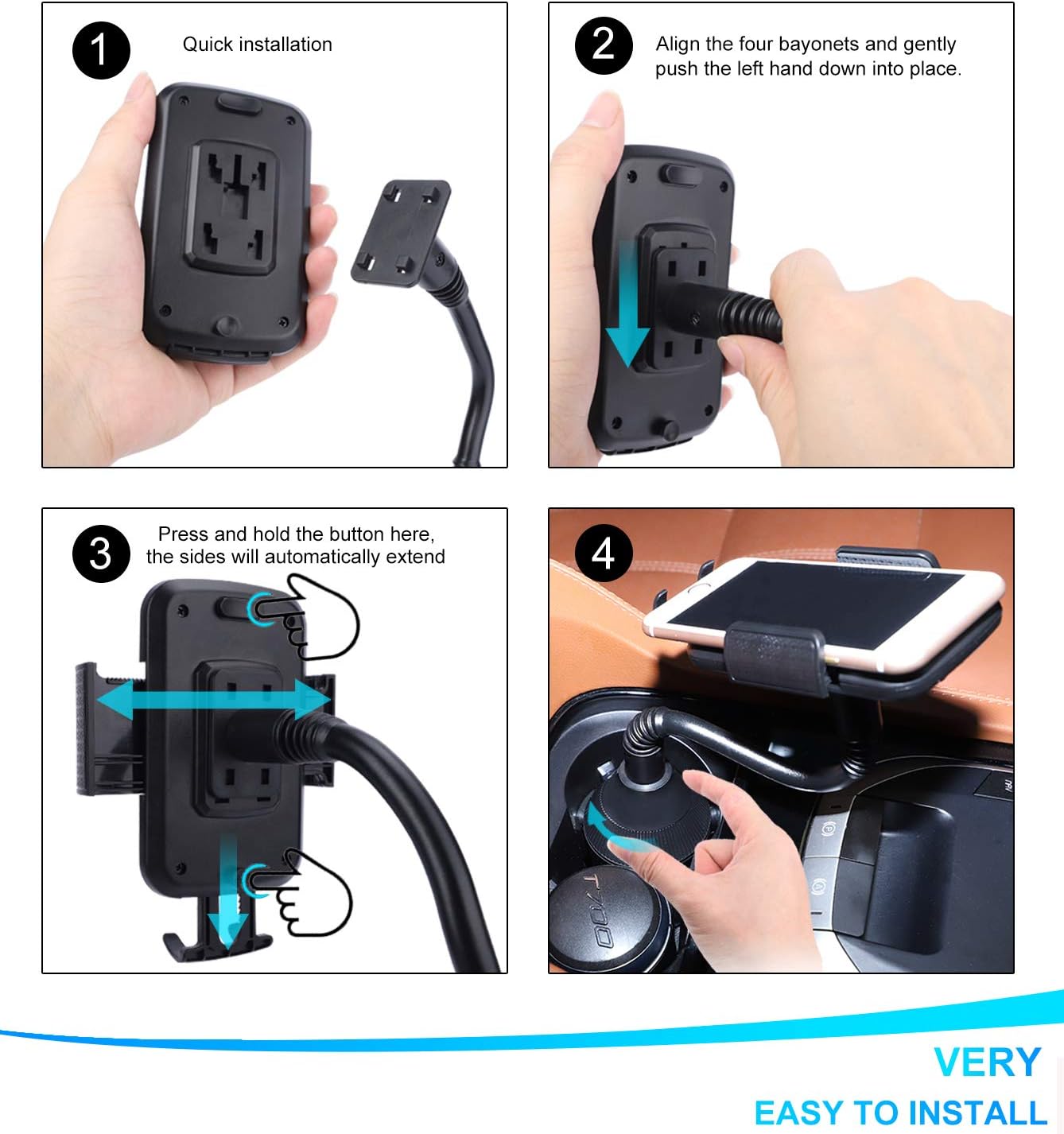 PhoneBits In Car Cup Holder Mobile Phone Mount, Phone Holder Cup Mount, Mobile Phone Holder for Car