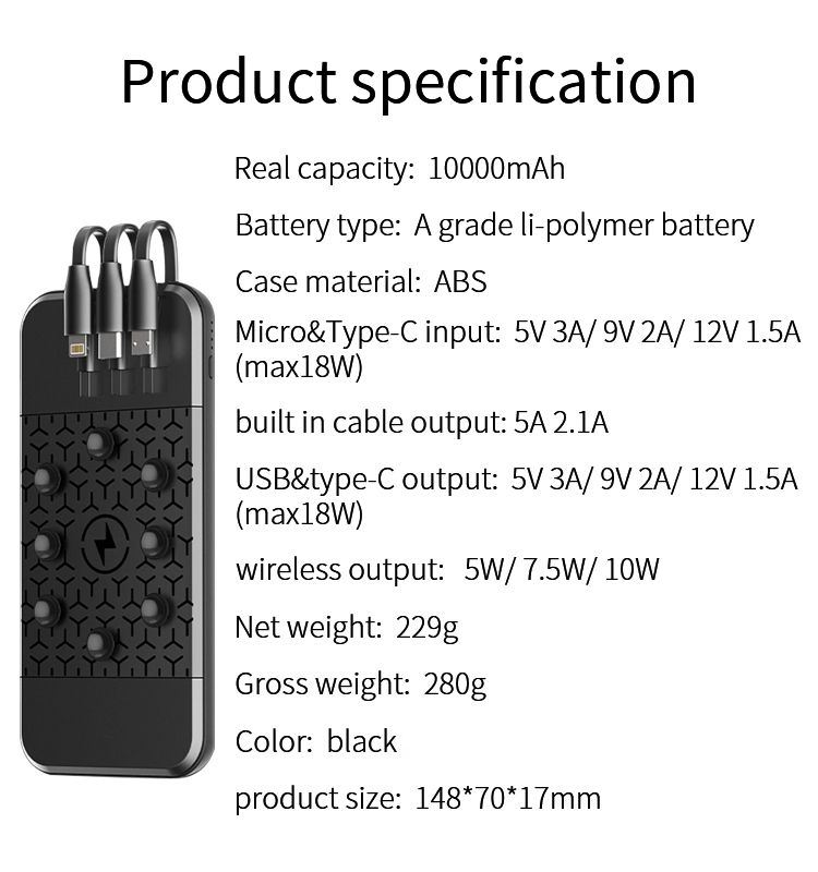 Budi Octopus Portable Power Bank 10000mAh, Multi Charging Power Bank with USB, Wireless Charging & 3 Built-In Cable Set (Type-C, Micro, Lightning), Portable Charger MagSafe Power Bank, PD Fast Charging Magnetic Power Bank for iPhone/ Smartphone