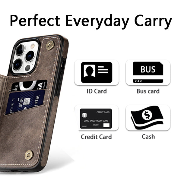 PhoneBits Protective Vegan Leather Wallet Case with Card Holder for iPhone, Compatible with iPhone, Shockproof iPhone Case with Stand, Mobile Wallet Phone Card Holder Case, Flip Back Case Cover