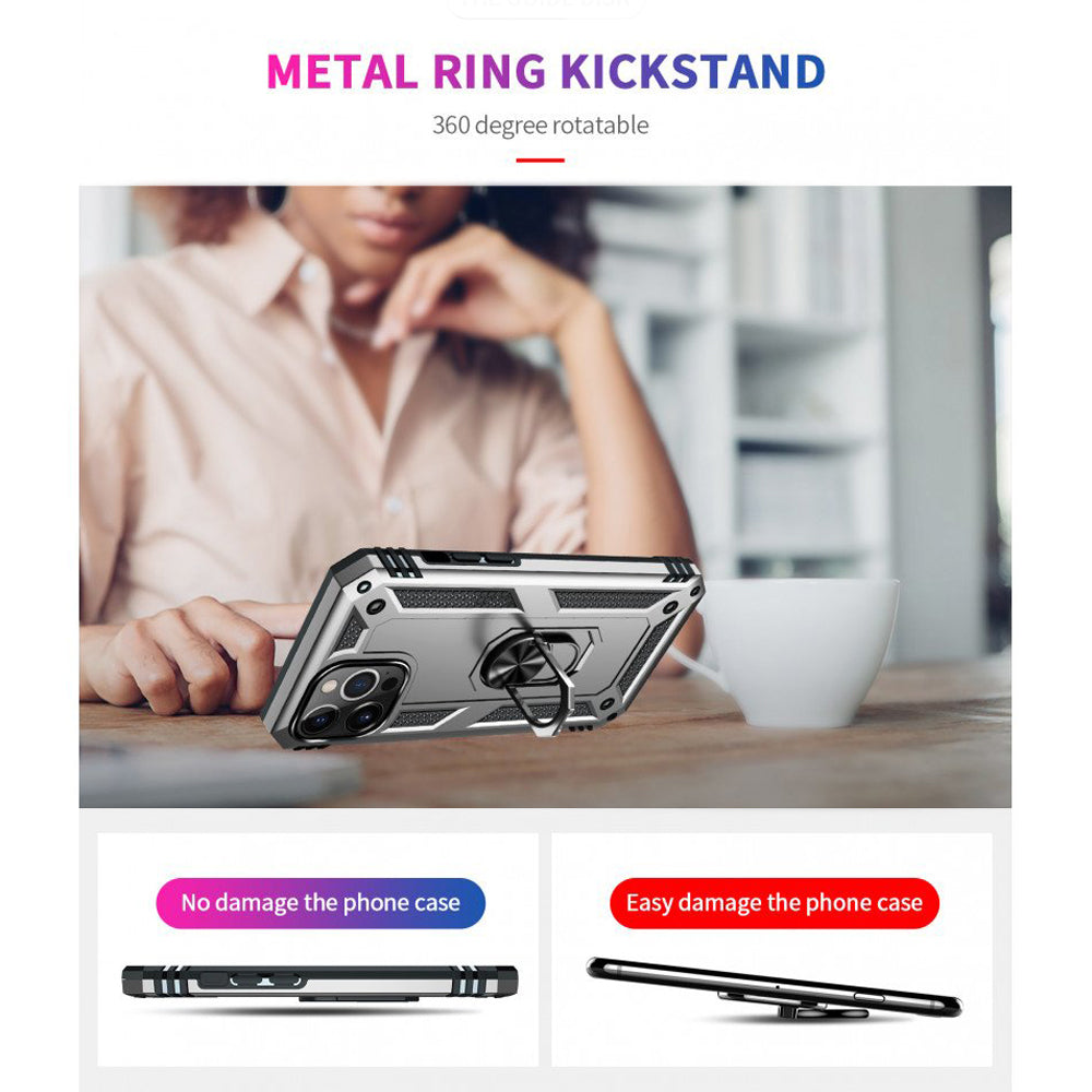 PhoneBits Ultra-Protective Magnetic Samsung Case with Holder & Chromed Camera Edge, Shockproof Samsung Ring Holder Case Compatible with Magnetic Car Mount, Mobile Phone Case with Stand, Back Samsung Holder Case Cover For Samsung A23