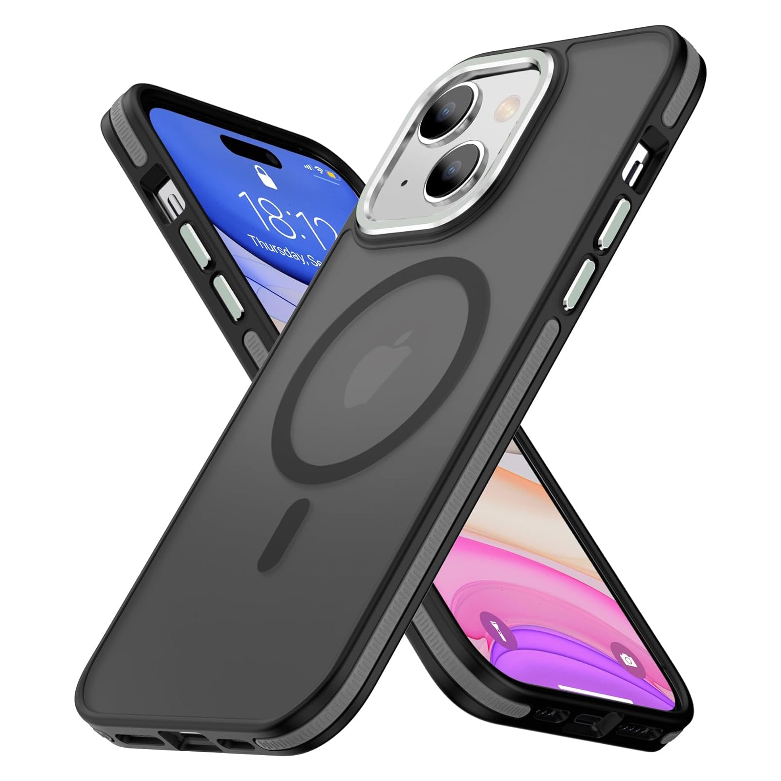 PhoneBits Slim Translucent Matte MagSafe Case with Metal Lens Frame and Buttons for iPhone, Shockproof iPhone Case Compatible with MagSafe Chargers, Protective Magnetic Wireless Charging Mobile Phone Back Case Cover