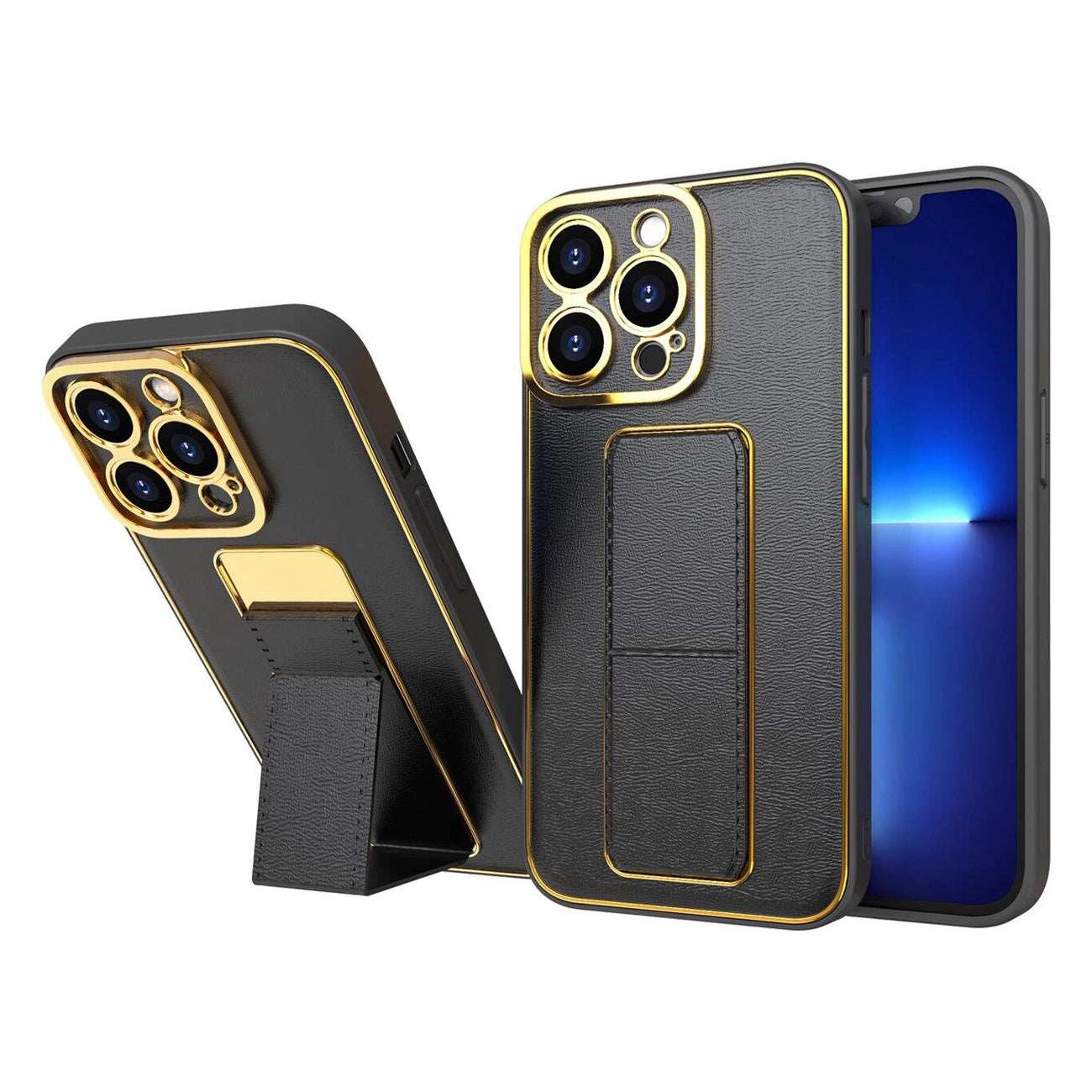 PhoneBits Leather Magnetic iPhone Case with Holder & Camera Protection, Protective Shockproof iPhone Holder Case Compatible with Magnetic Car Mount, Mobile Phone Holder Case, Back Phone Case Cover with Stand