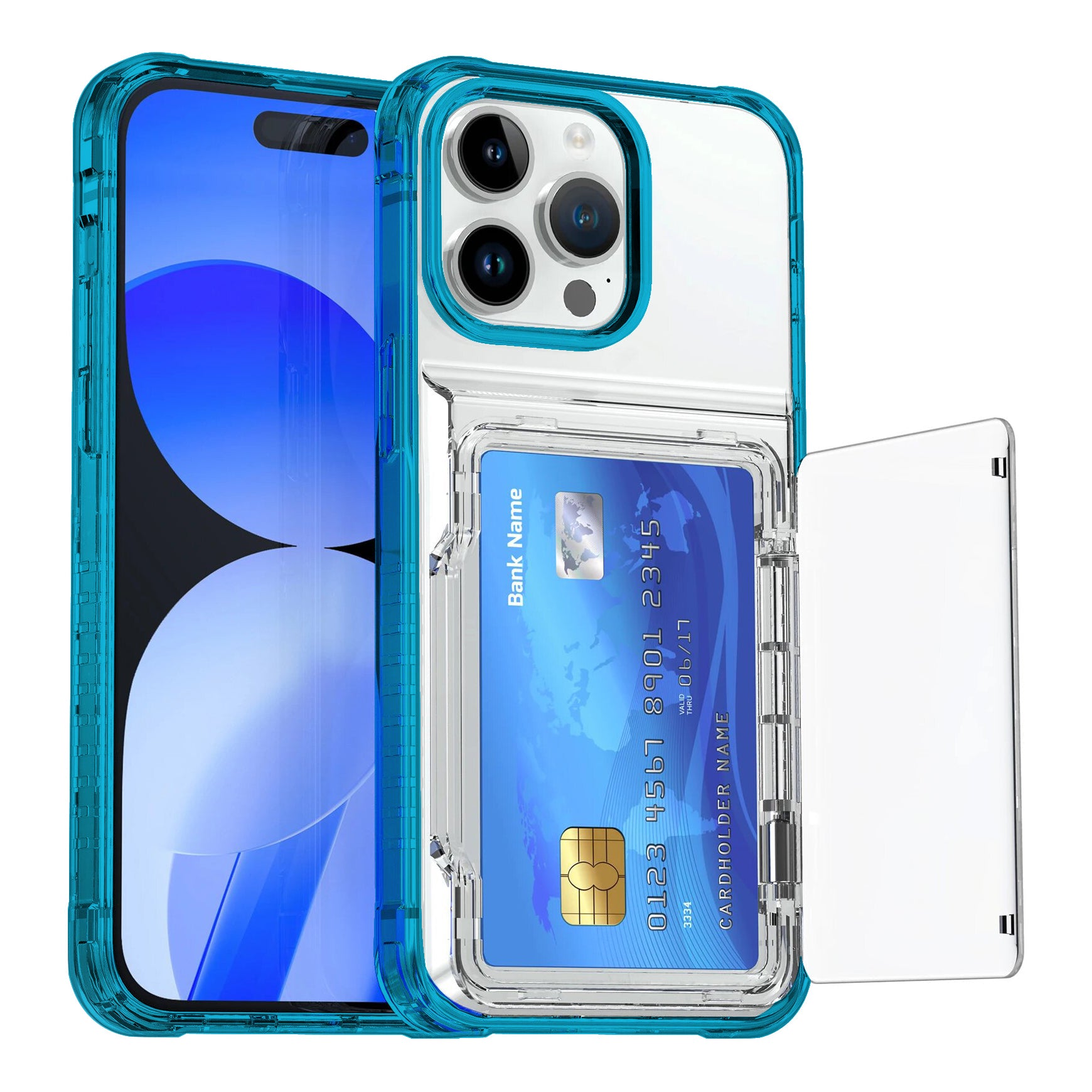 PhoneBits Luxury Protective Crystal-Clear Wallet Case with Card Holder & Chrome Camera Edge for iPhone, Transparent Phone Case Compatible with iPhone, Shockproof iPhone Case with Stand, Mobile Phone Clear Case, Back Case Cover