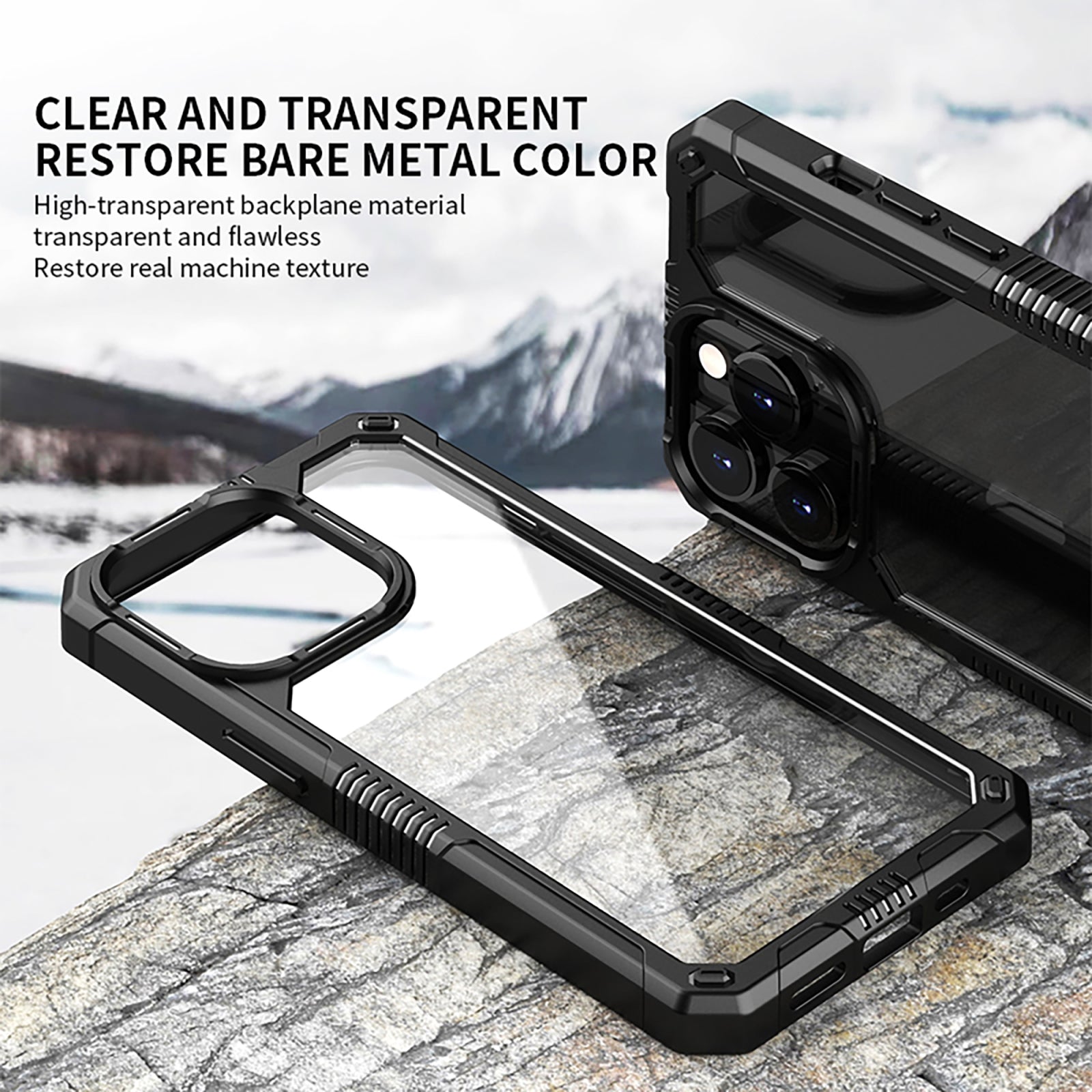 PhoneBits Ultra-Protective Transparent Magnetic Case with Chromed Camera Edge for iPhone, Clear Shockproof iPhone Case Compatible with Wireless Chargers, Magnetic Mobile Phone Case, Back Case Cover