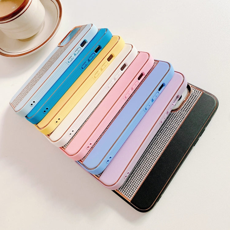 PhoneBits Leather iPhone Case with Flashy Diamond Back Strip & Camera Chromed Edge, Shockproof Back Phone Cover Compatible with iPhone, Protective Mobile Phone Case Cover