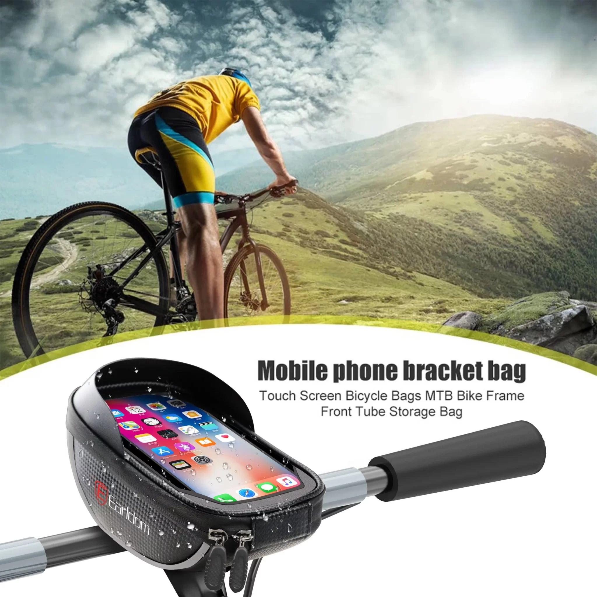 Earldom Waterproof Phone Mount for Bicycle, Bike Phone Holder with Bag