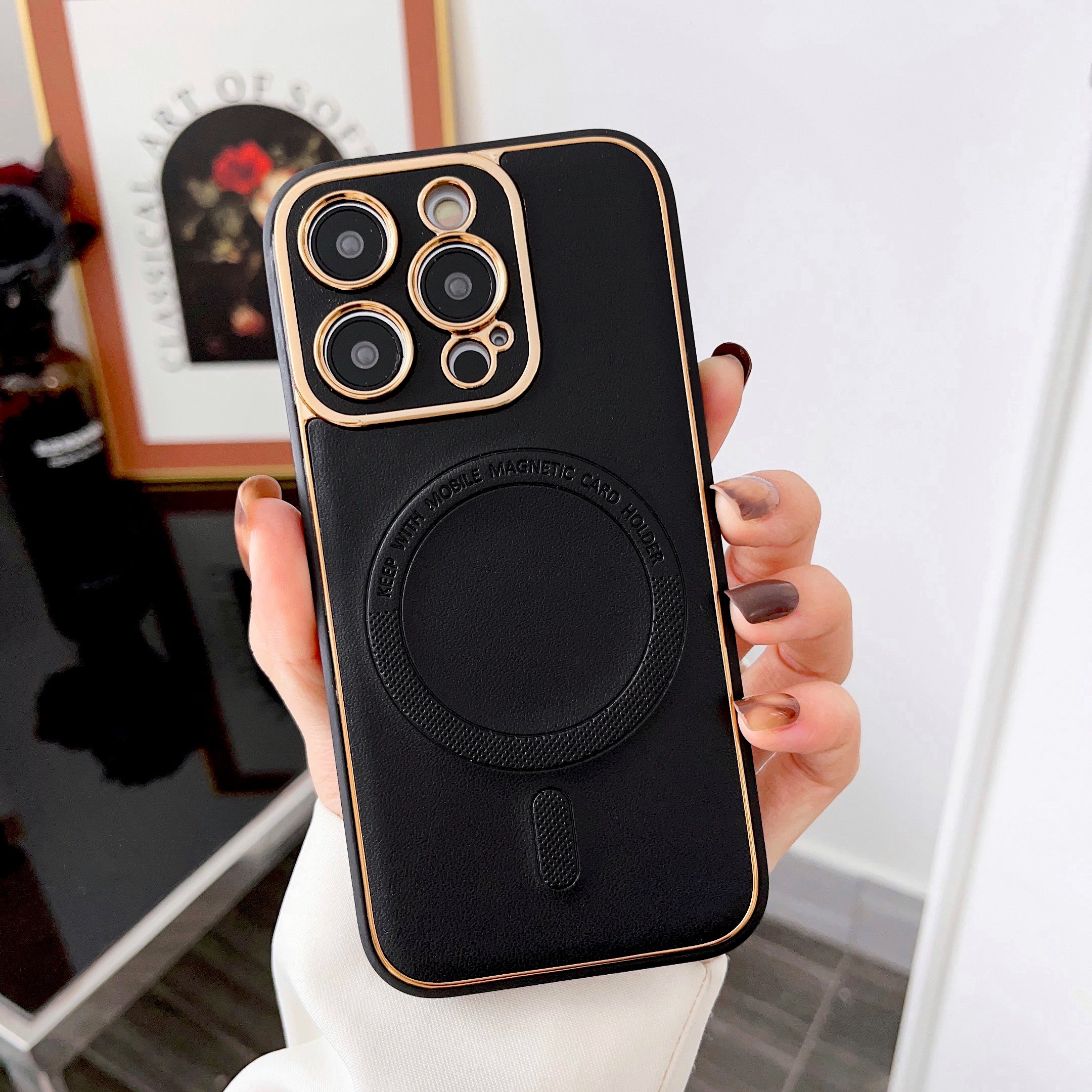 PhoneBits Genuine Leather Protective iPhone Case with Camera Protection, Shockproof MagSafe Case Compatible with iPhone, Magnetic Wireless Charging Mobile Back Phone Case Cover