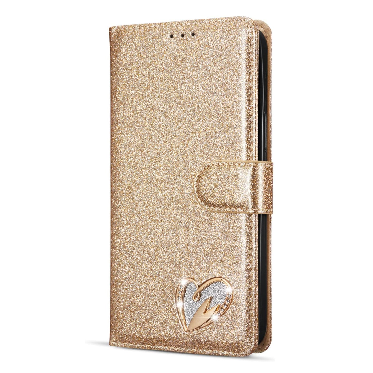 PhoneBits Shiny Leather Glitter Wallet Flip Case with Card Holder for iPhone, Protective Shockproof iPhone Case with Stand, iPhone Wallet Case, Mobile Phone Card Holder Case, Back Case Cover Compatible with iPhone 16 Series