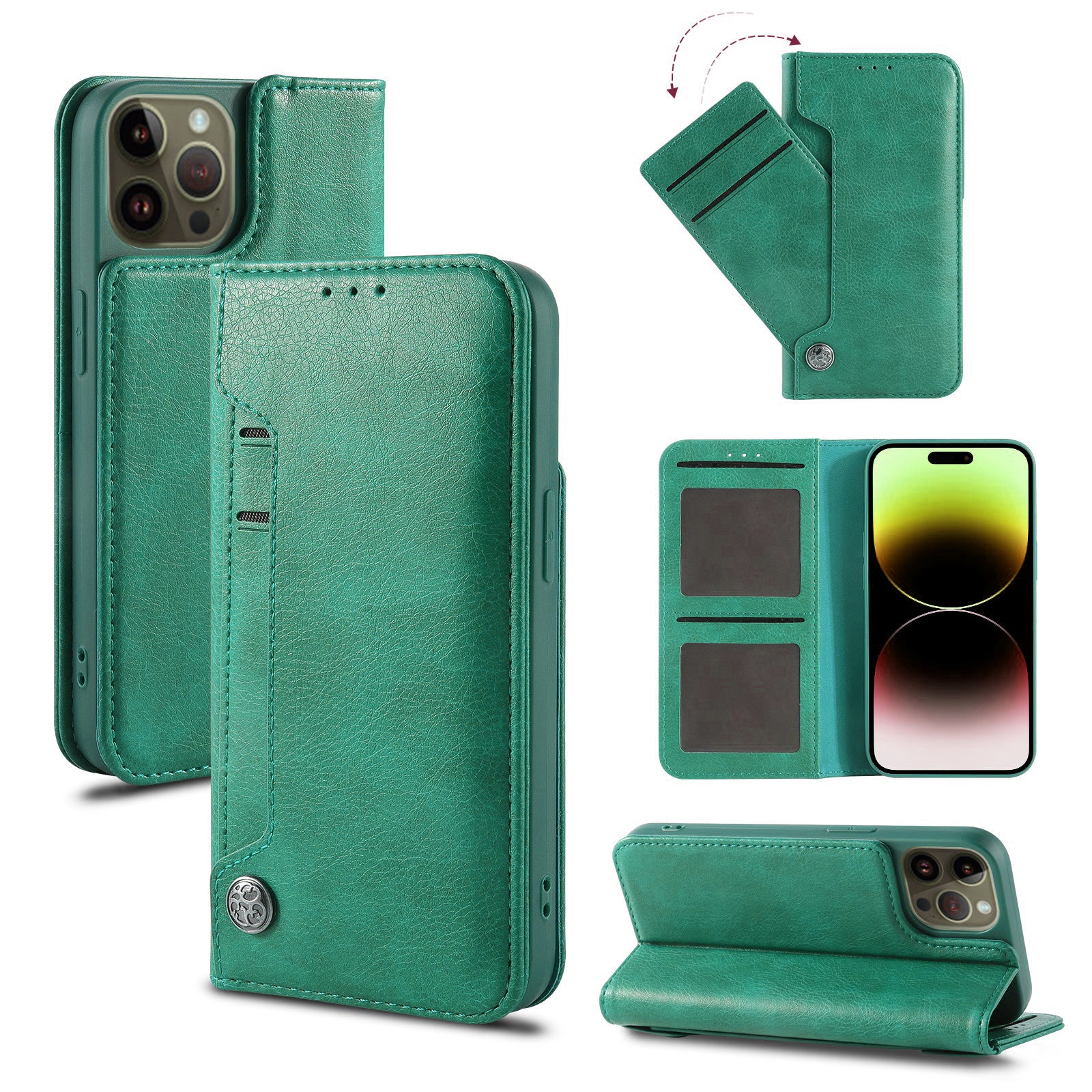 PhoneBits Vegan Leather Wallet Flip Case with Card Holder & Slide Pocket for iPhone, Protective Shockproof iPhone Case with Stand, iPhone Wallet Case, Mobile Phone Card Holder Case, Back Case Cover Compatible with iPhone 16 Series
