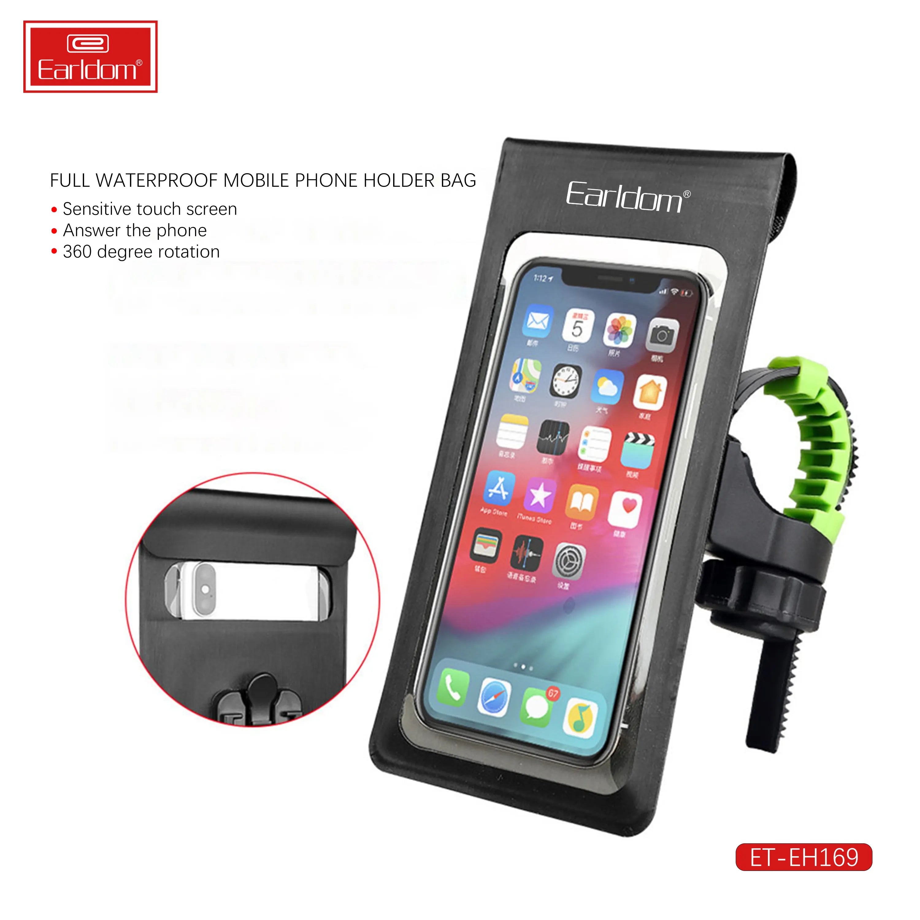 Earldom Bike Phone Holder, Waterproof Phone Mount for Bicycle