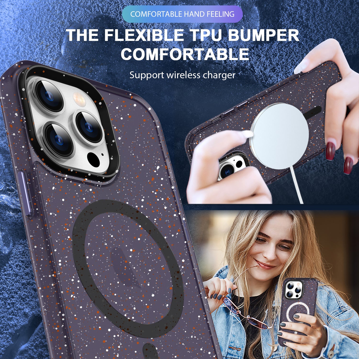 PhoneBits Glittery Silicone MagSafe Case for iPhone, Ultra-Protective Shockproof iPhone Case Compatible with MagSafe Chargers, Magnetic Wireless Charging Mobile Phone Back Case Cover