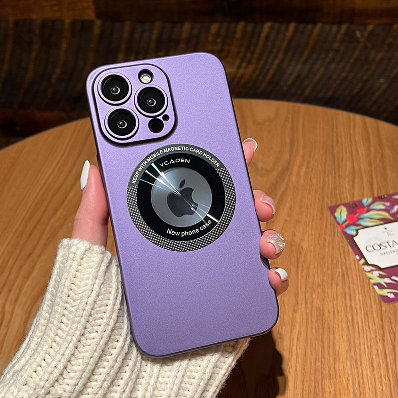 PhoneBits Luxury Glass Frosted MagSafe Case with Camera Lens Protection & Logo Hole for iPhone, Protective Shockproof iPhone Case Compatible with MagSafe Chargers, Magnetic Wireless Charging Mobile Phone Case, Back Case Cover