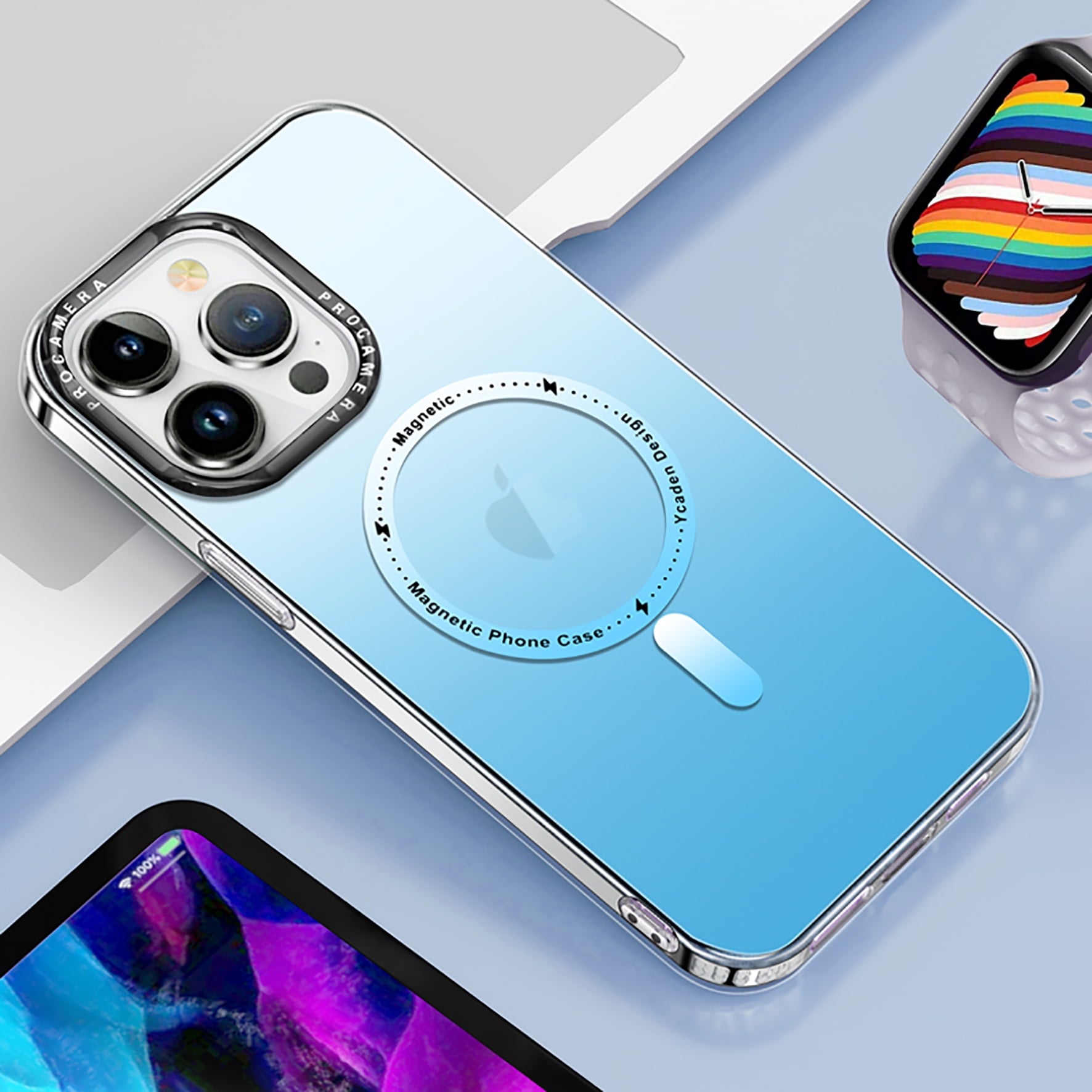 PhoneBits Ultra-Protective Twin-Color Gradient MagSafe Case for iPhone with Chromed Camera Edge, Shockproof iPhone Case Compatible with MagSafe Chargers, Magnetic Wireless Charging Mobile Phone Back Case Cover
