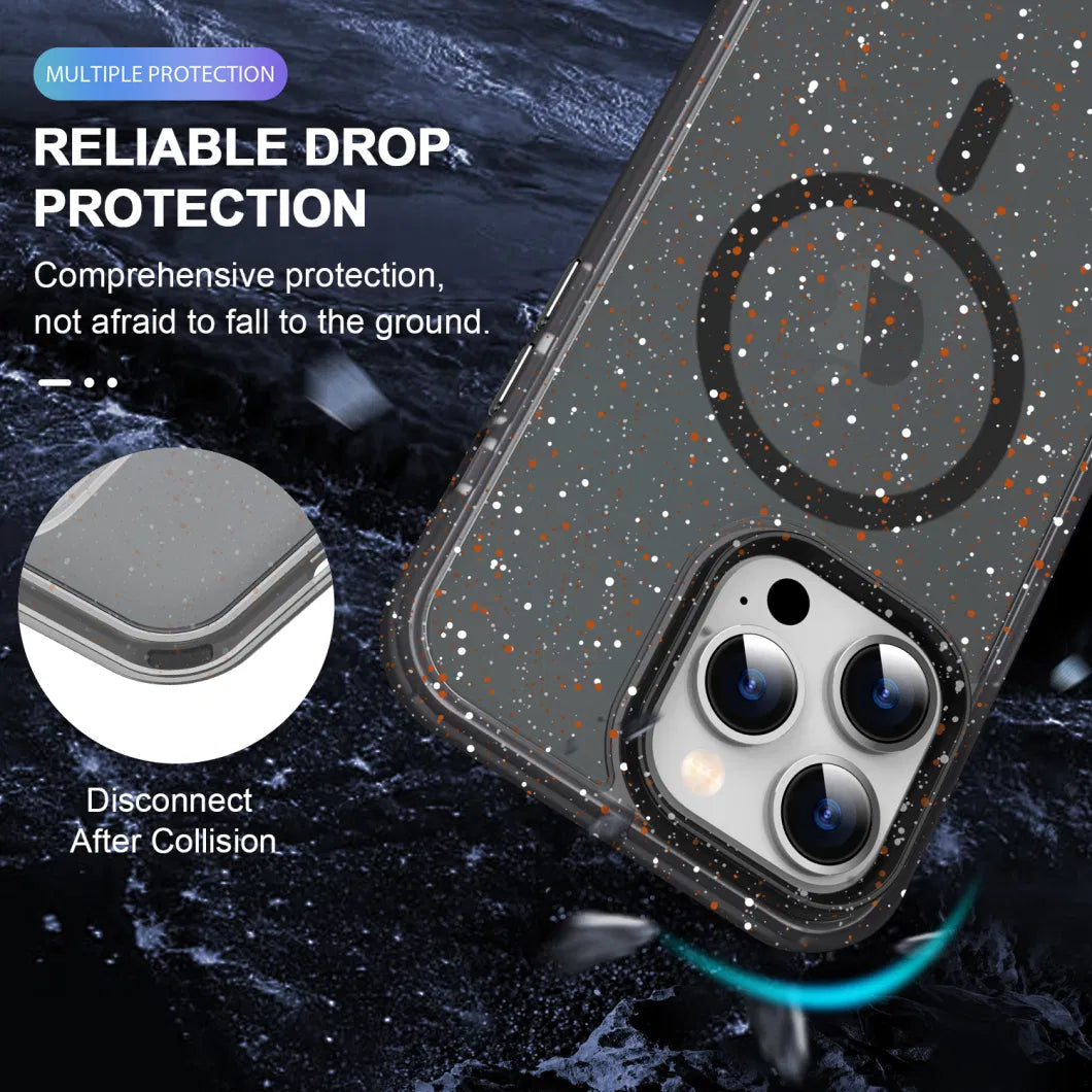 PhoneBits Glittery Silicone MagSafe Case for iPhone, Ultra-Protective Shockproof iPhone Case Compatible with MagSafe Chargers, Magnetic Wireless Charging Mobile Phone Back Case Cover