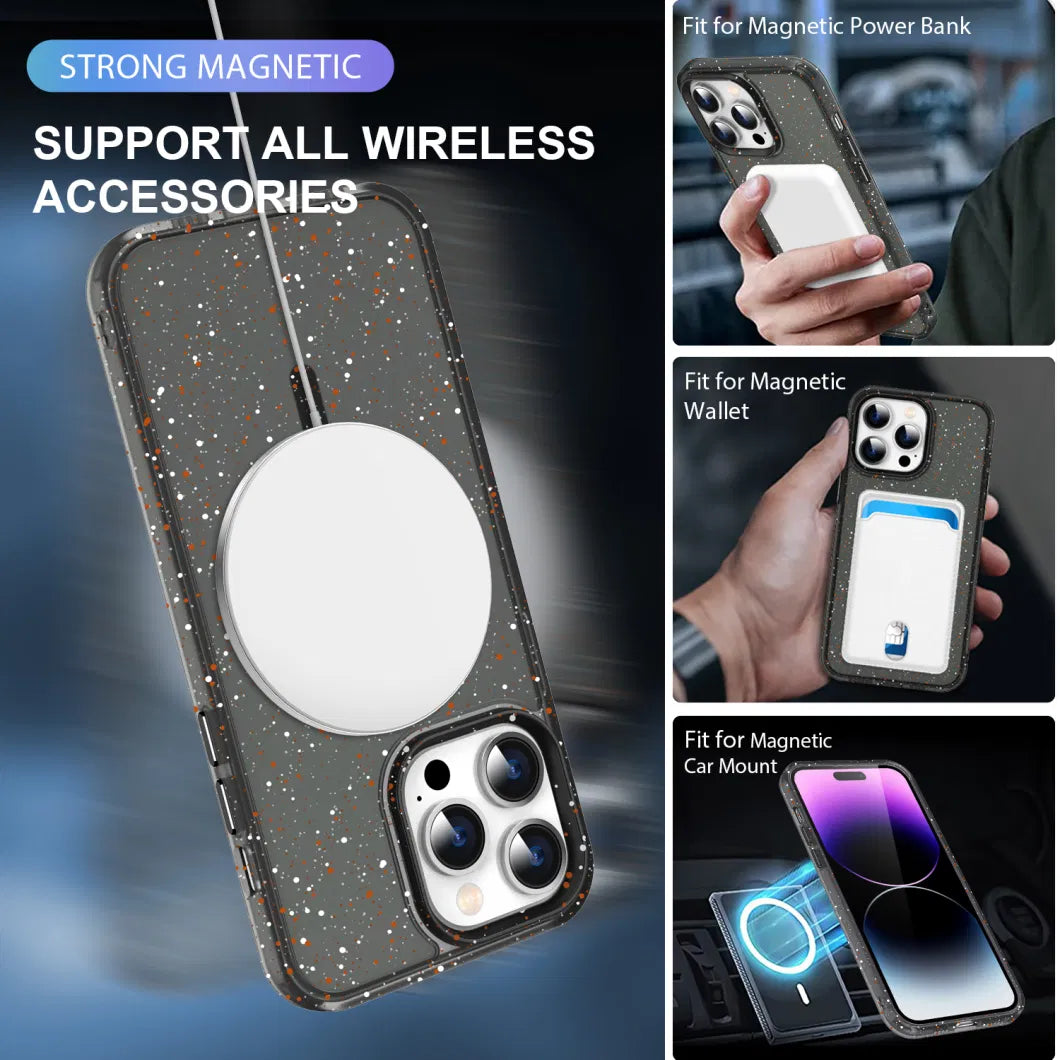 PhoneBits Glittery Silicone MagSafe Case for iPhone, Ultra-Protective Shockproof iPhone Case Compatible with MagSafe Chargers, Magnetic Wireless Charging Mobile Phone Back Case Cover