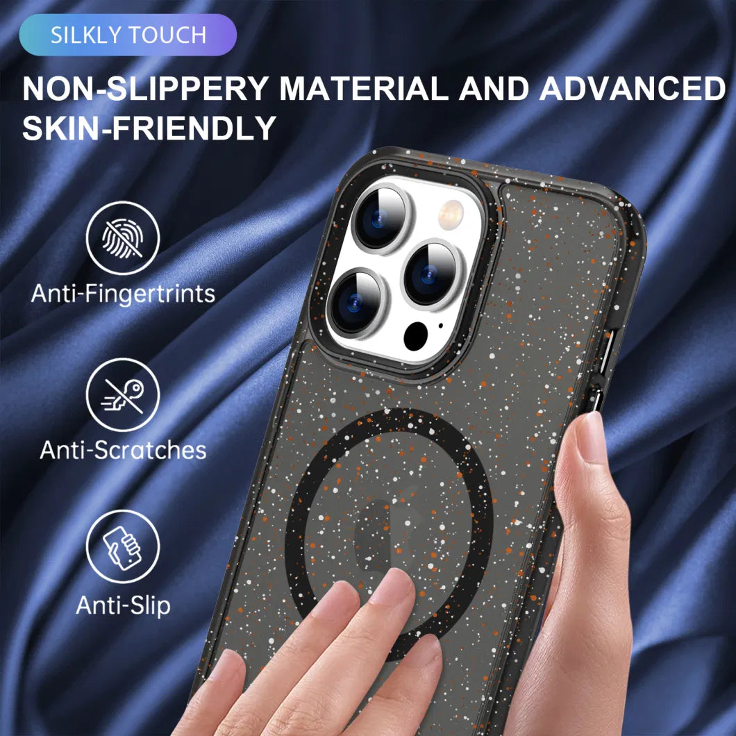PhoneBits Glittery Silicone MagSafe Case for iPhone, Ultra-Protective Shockproof iPhone Case Compatible with MagSafe Chargers, Magnetic Wireless Charging Mobile Phone Back Case Cover