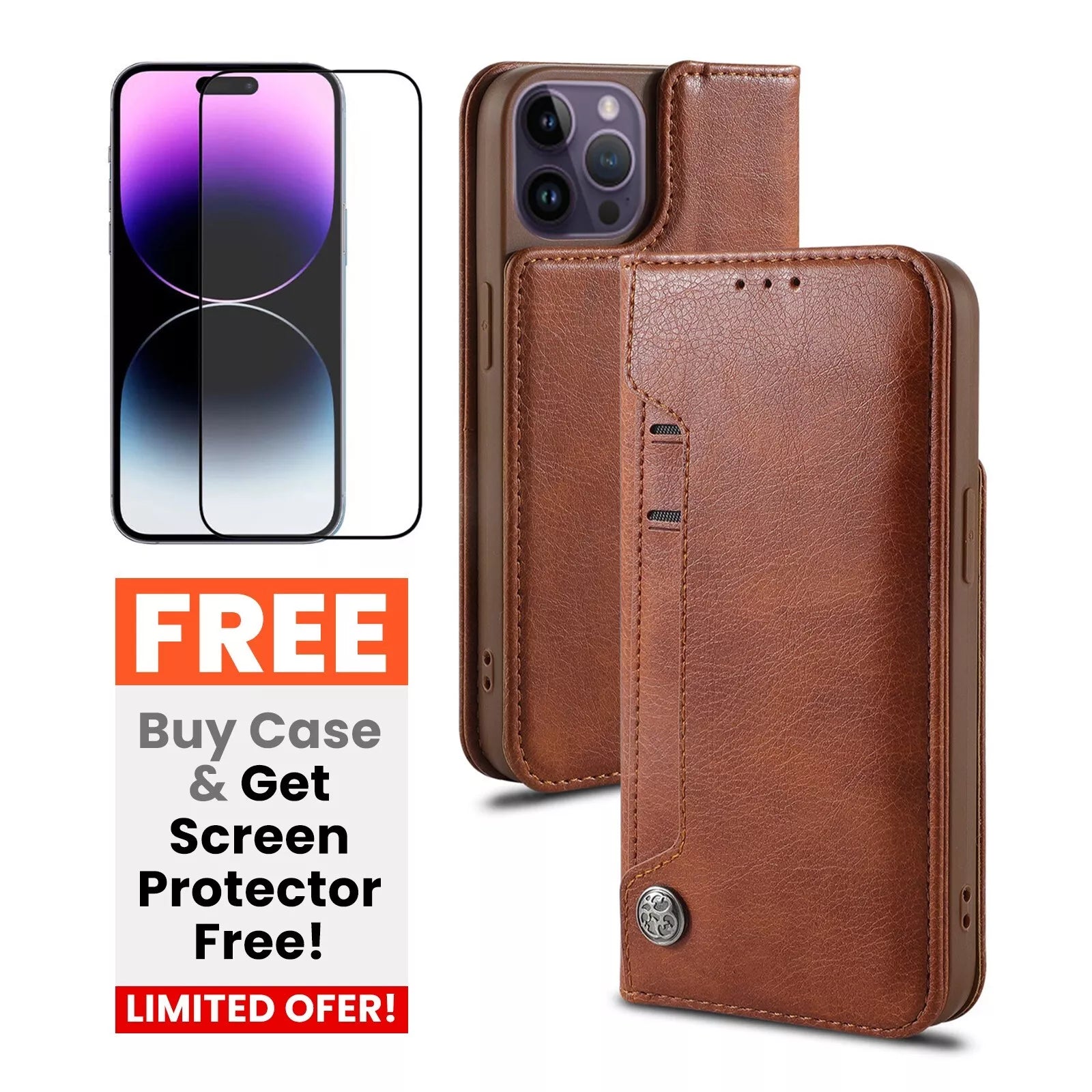 PhoneBits Vegan Leather Wallet Flip Case with Card Holder & Slide Pocket for iPhone, Protective Shockproof iPhone Case with Stand, iPhone Wallet Case, Mobile Phone Card Holder Case, Back Case Cover Compatible with iPhone 16 Series