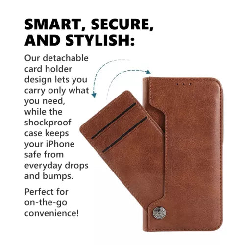 PhoneBits Vegan Leather Wallet Flip Case with Card Holder & Slide Pocket for iPhone, Protective Shockproof iPhone Case with Stand, iPhone Wallet Case, Mobile Phone Card Holder Case, Back Case Cover Compatible with iPhone 16 Series