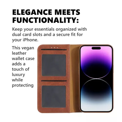 PhoneBits Vegan Leather Wallet Flip Case with Card Holder & Slide Pocket for iPhone, Protective Shockproof iPhone Case with Stand, iPhone Wallet Case, Mobile Phone Card Holder Case, Back Case Cover Compatible with iPhone 16 Series