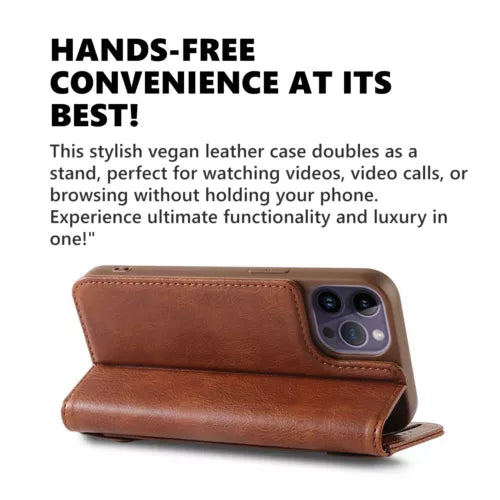 PhoneBits Vegan Leather Wallet Flip Case with Card Holder & Slide Pocket for iPhone, Protective Shockproof iPhone Case with Stand, iPhone Wallet Case, Mobile Phone Card Holder Case, Back Case Cover Compatible with iPhone 16 Series