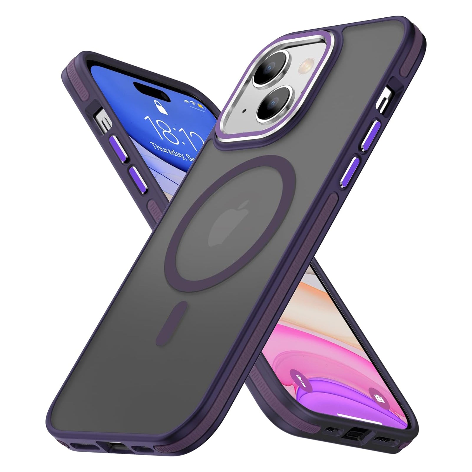 PhoneBits Slim Translucent Matte MagSafe Case with Metal Lens Frame and Buttons for iPhone, Shockproof iPhone Case Compatible with MagSafe Chargers, Protective Magnetic Wireless Charging Mobile Phone Back Case Cover