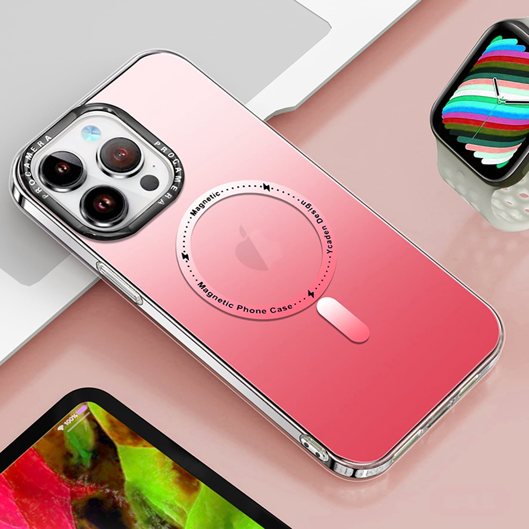 PhoneBits Ultra-Protective Twin-Color Gradient MagSafe Case for iPhone with Chromed Camera Edge, Shockproof iPhone Case Compatible with MagSafe Chargers, Magnetic Wireless Charging Mobile Phone Back Case Cover