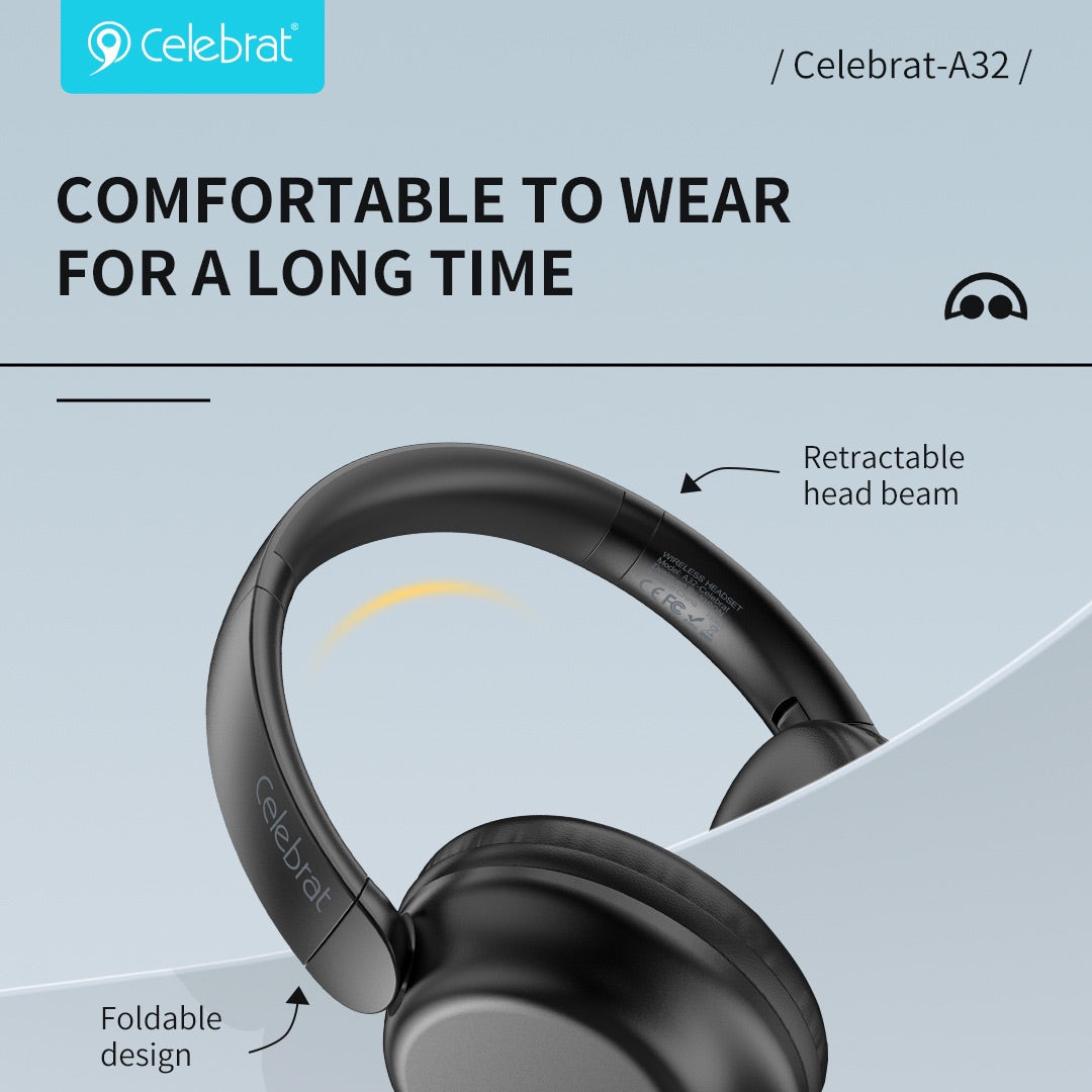 PhoneBits Smart High-Quality Wireless Bluetooth Heavy-Bass Foldable Over-Ear Headset