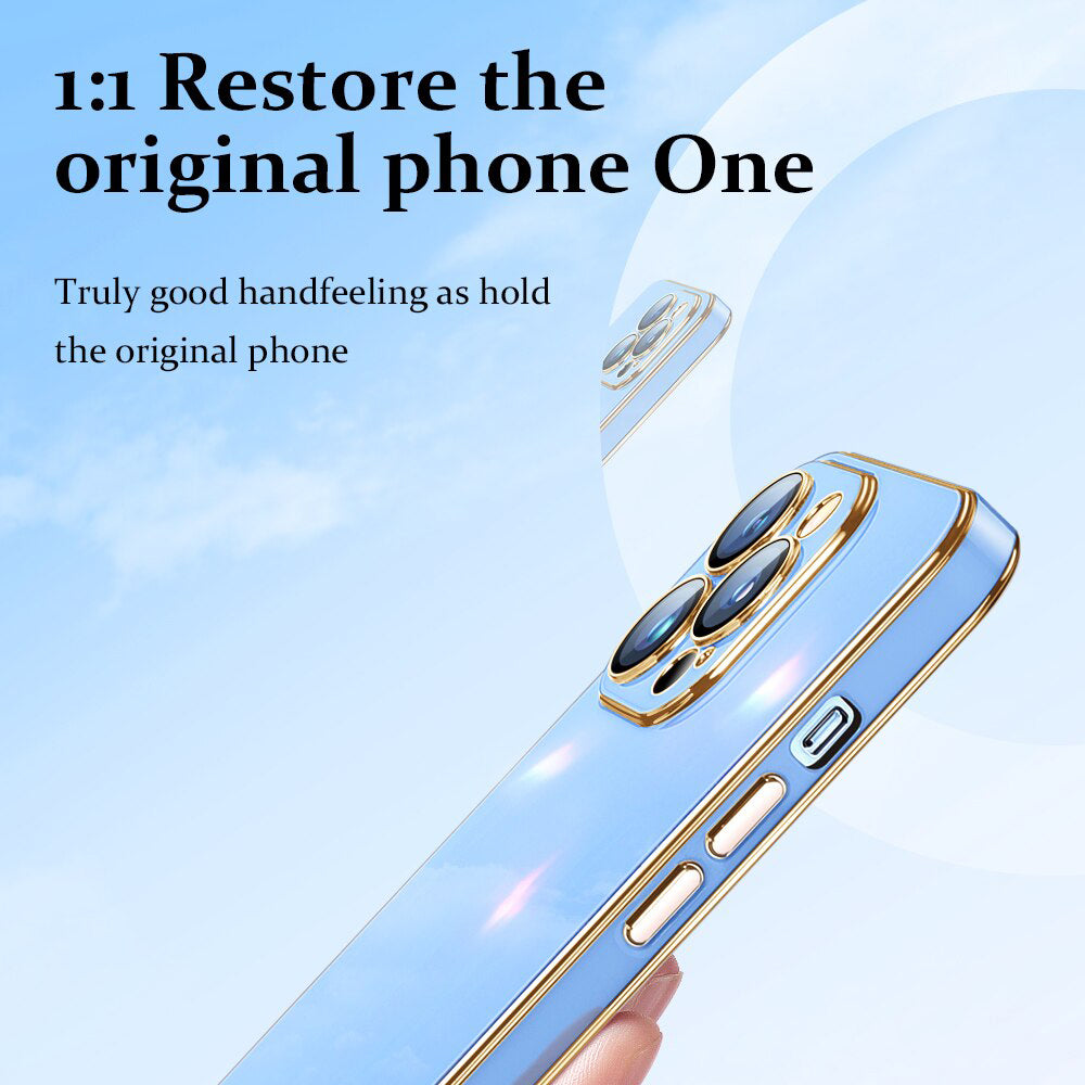 PhoneBits Luxury Soft Silicone Magnetic iPhone Case with Golden TPU Electroplating Edges & Camera Lens Protection, Protective Shockproof iPhone Case Compatible with Wireless Charging, Magnetic Mobile Phone Case, Back Case Cover