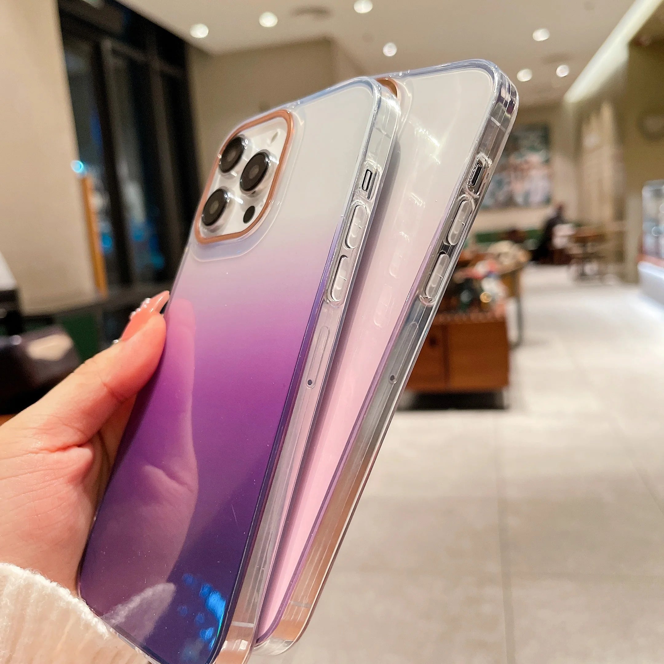 PhoneBits Luxury Glitter Gradient Shiny iPhone Case with Chromed Camera Edge, Shockproof Back Phone Cover Compatible with iPhone, Protective Mobile Phone Case Cover