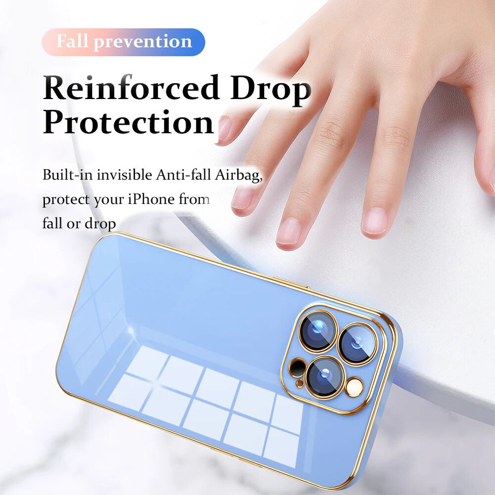 PhoneBits Luxury Soft Silicone Magnetic iPhone Case with Golden TPU Electroplating Edges & Camera Lens Protection, Protective Shockproof iPhone Case Compatible with Wireless Charging, Magnetic Mobile Phone Case, Back Case Cover