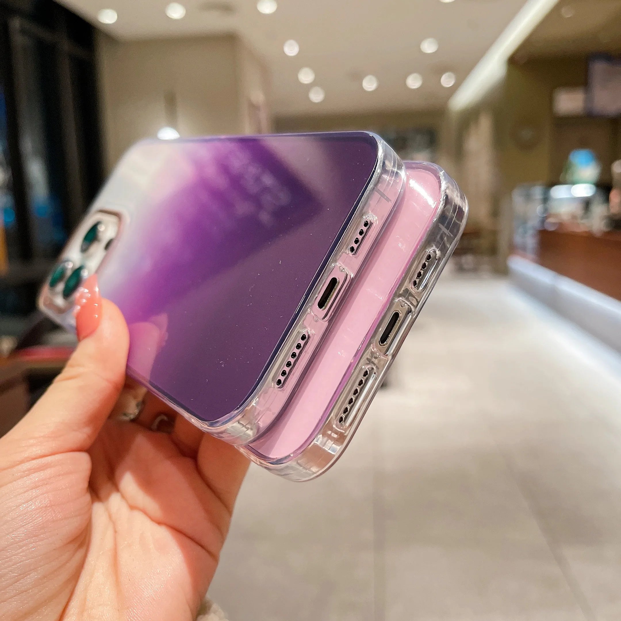 PhoneBits Luxury Glitter Gradient Shiny iPhone Case with Chromed Camera Edge, Shockproof Back Phone Cover Compatible with iPhone, Protective Mobile Phone Case Cover
