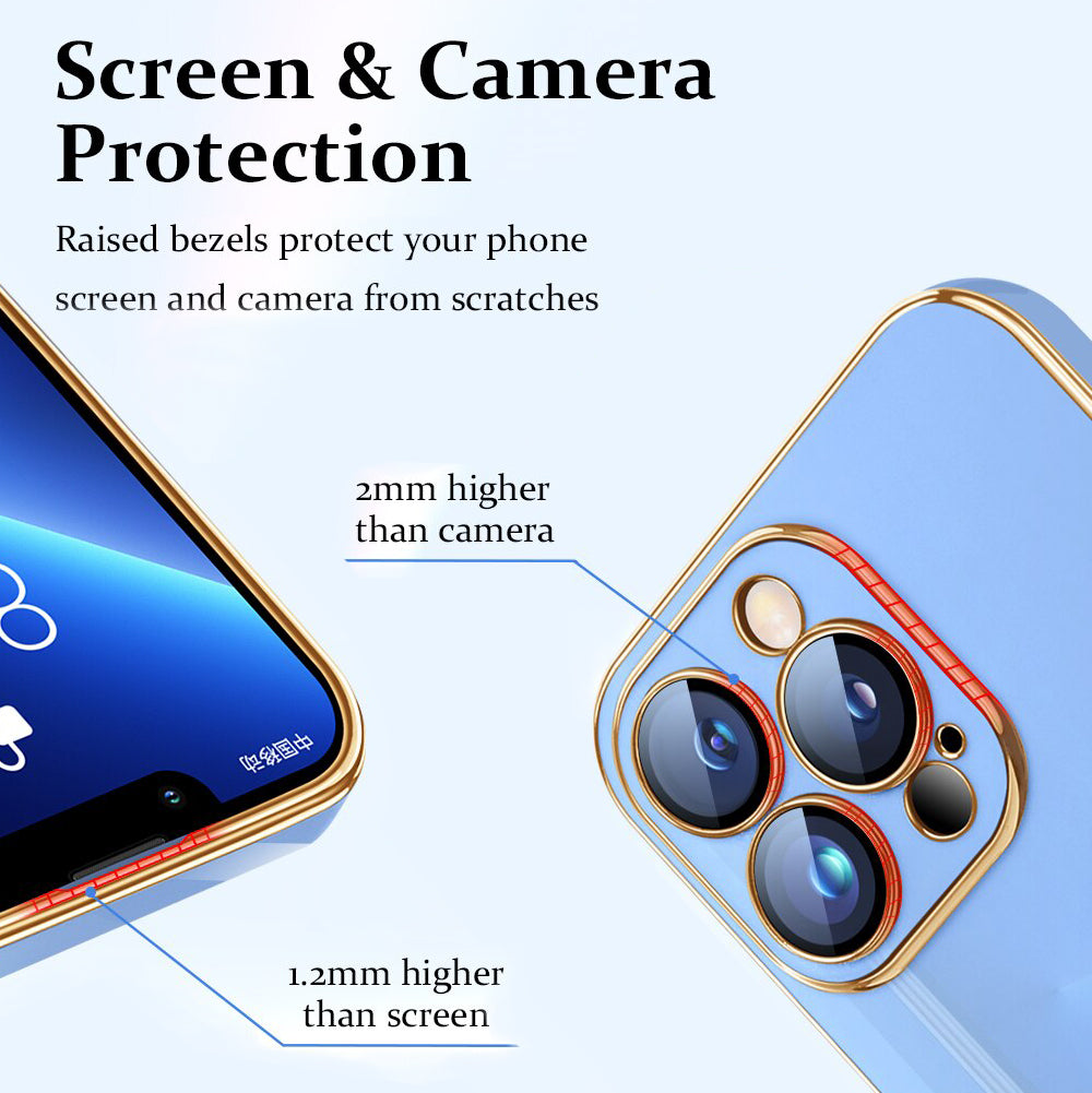 PhoneBits Luxury Soft Silicone Magnetic iPhone Case with Golden TPU Electroplating Edges & Camera Lens Protection, Protective Shockproof iPhone Case Compatible with Wireless Charging, Magnetic Mobile Phone Case, Back Case Cover