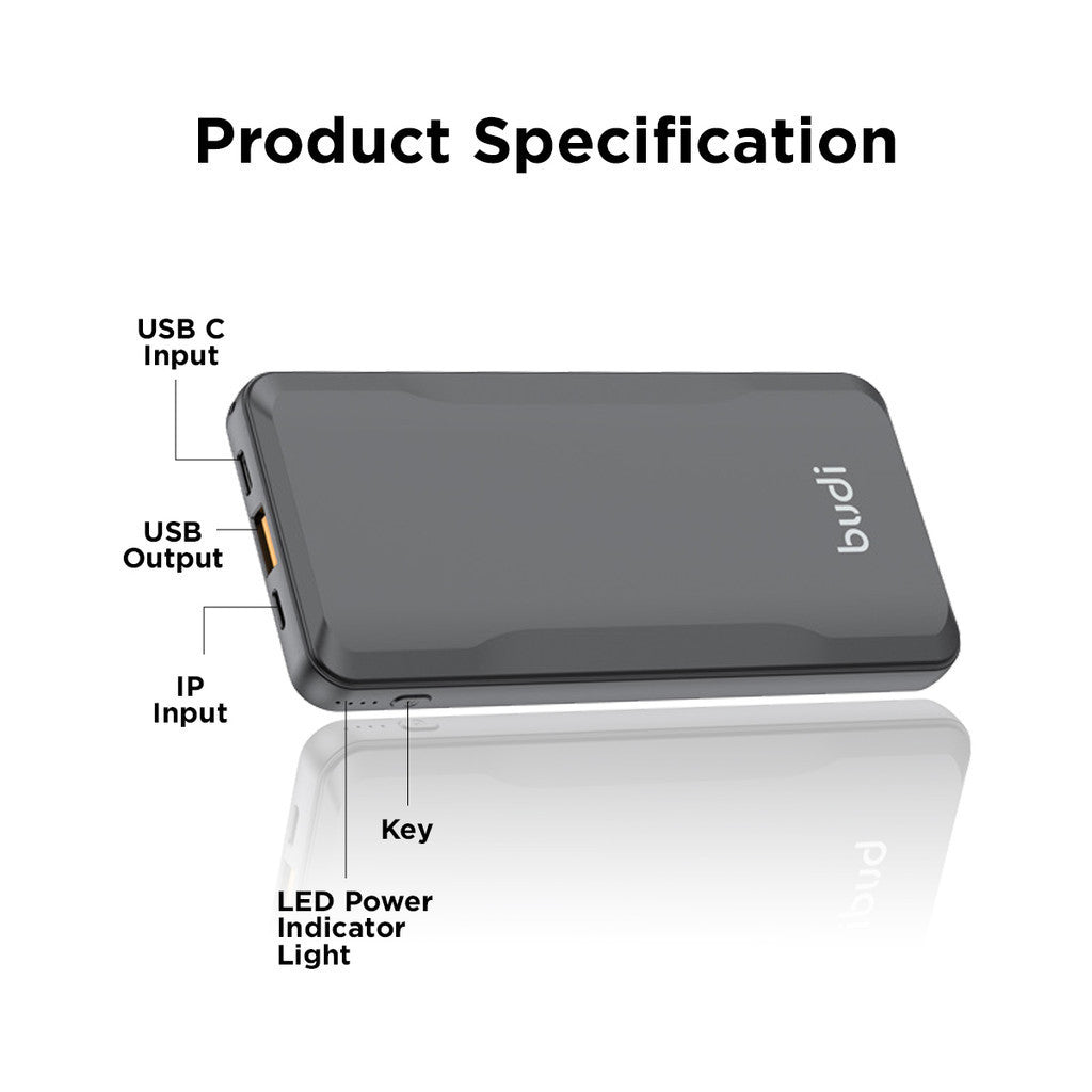 Budi Portable Power Bank 10000mAh, Portable Charger Power Bank with 3 USB Ports( Type-C, Micro, Lightning), Fast Charging USB Power Bank with Key & LED Power Indicator for iPhone/Smartphone