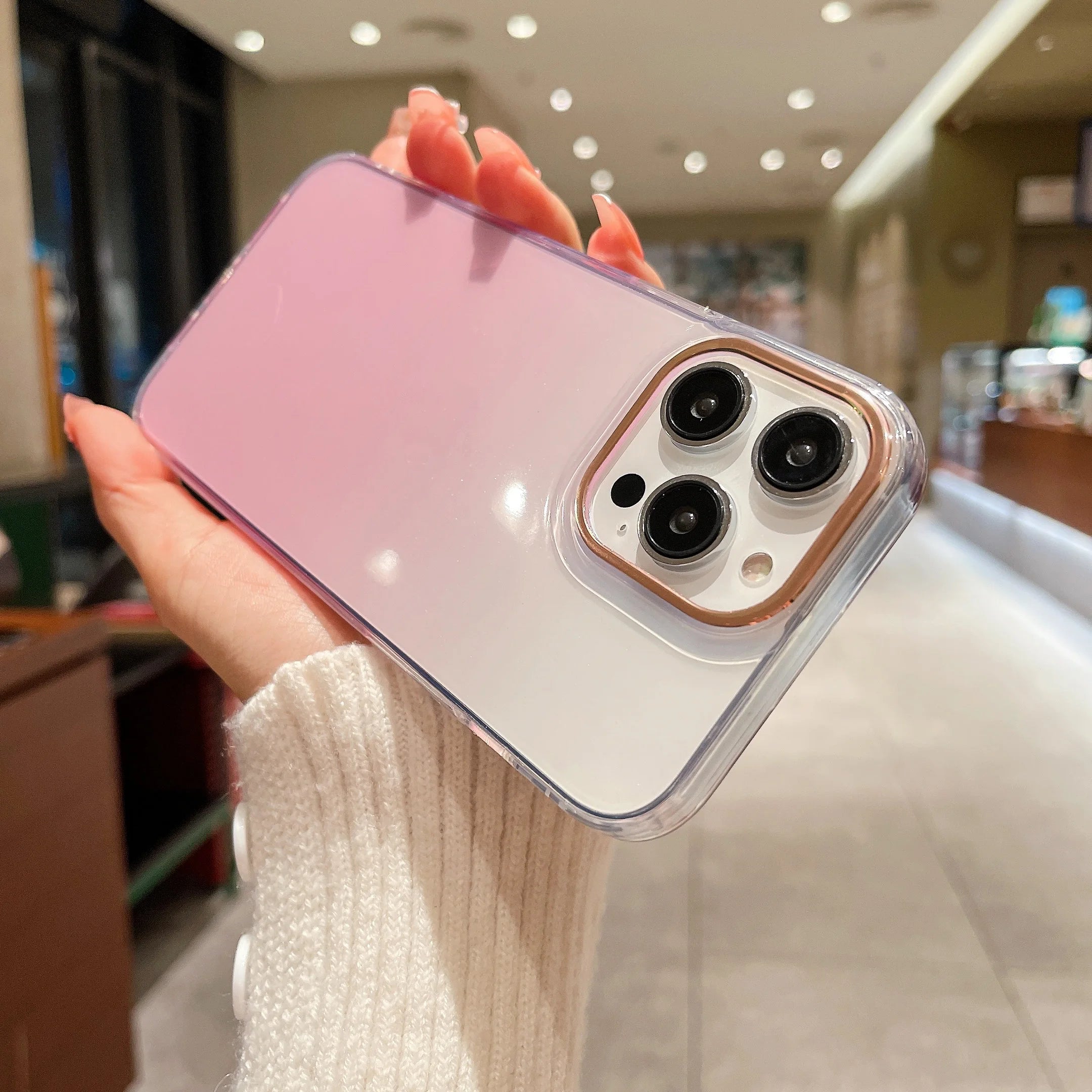 PhoneBits Luxury Glitter Gradient Shiny iPhone Case with Chromed Camera Edge, Shockproof Back Phone Cover Compatible with iPhone, Protective Mobile Phone Case Cover
