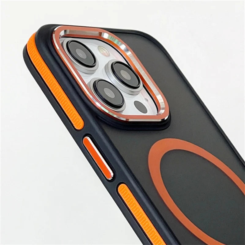 PhoneBits Slim Translucent Matte MagSafe Case with Metal Lens Frame and Buttons for iPhone, Shockproof iPhone Case Compatible with MagSafe Chargers, Protective Magnetic Wireless Charging Mobile Phone Back Case Cover