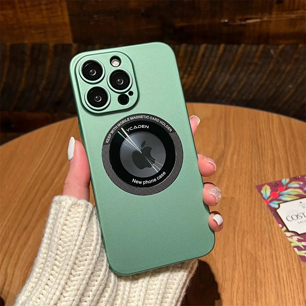 PhoneBits Luxury Glass Frosted MagSafe Case with Camera Lens Protection & Logo Hole for iPhone, Protective Shockproof iPhone Case Compatible with MagSafe Chargers, Magnetic Wireless Charging Mobile Phone Case, Back Case Cover