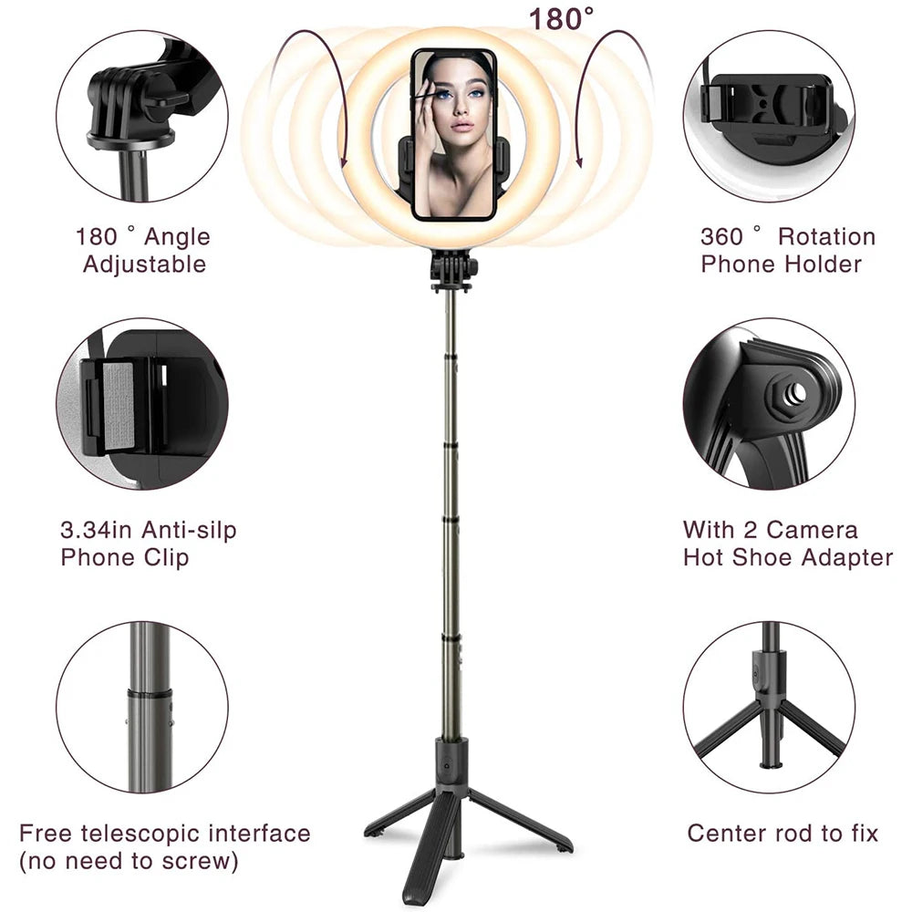 PhoneBits Selfie Ring Light with Tripod Stand, Selfie Ring Light with Phone Holder