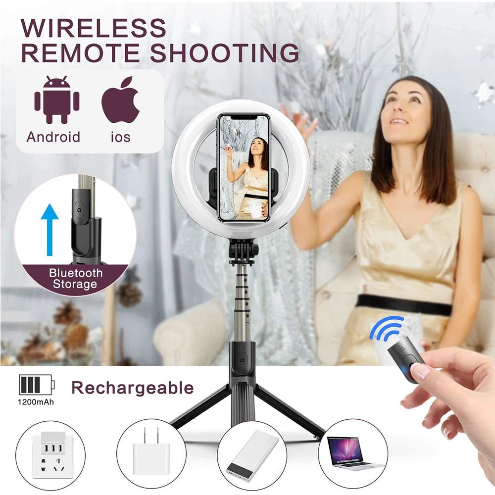 PhoneBits Selfie Ring Light with Tripod Stand, Selfie Ring Light with Phone Holder