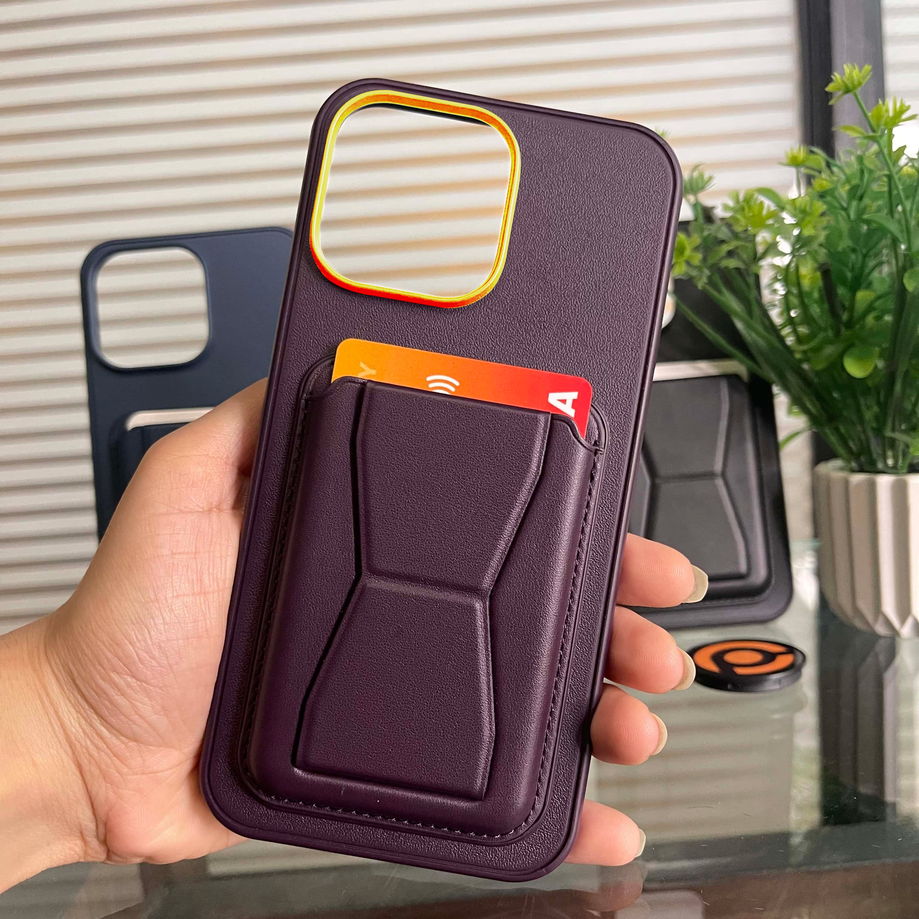 PhoneBits Slim Leather & Silicone Wallet iPhone Case with Card Holder and Fold Out Stand, Protective Shockproof Phone Holder Case Compatible with iPhone, Mobile Wallet Phone Case for iPhone with Stand, Back iPhone Wallet Case Cover