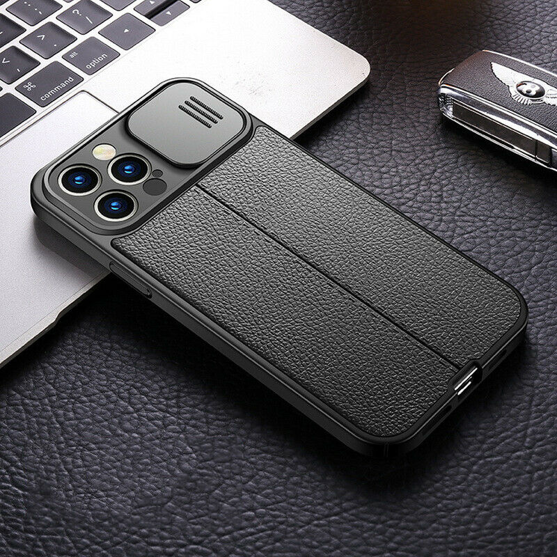PhoneBits Ultra-Protective Leather Matte Look MagSafe Case with Camera Slide Cover for iPhone, Shockproof iPhone Case Compatible with MagSafe Chargers, Magnetic Wireless Charging Mobile Phone Case, Back Case Cover