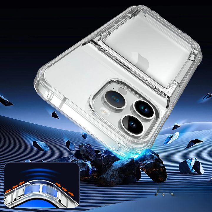 PhoneBits Luxury Protective Crystal-Clear Wallet Case with Card Holder & Chrome Camera Edge for iPhone, Transparent Phone Case Compatible with iPhone, Shockproof iPhone Case with Stand, Mobile Phone Clear Case, Back Case Cover