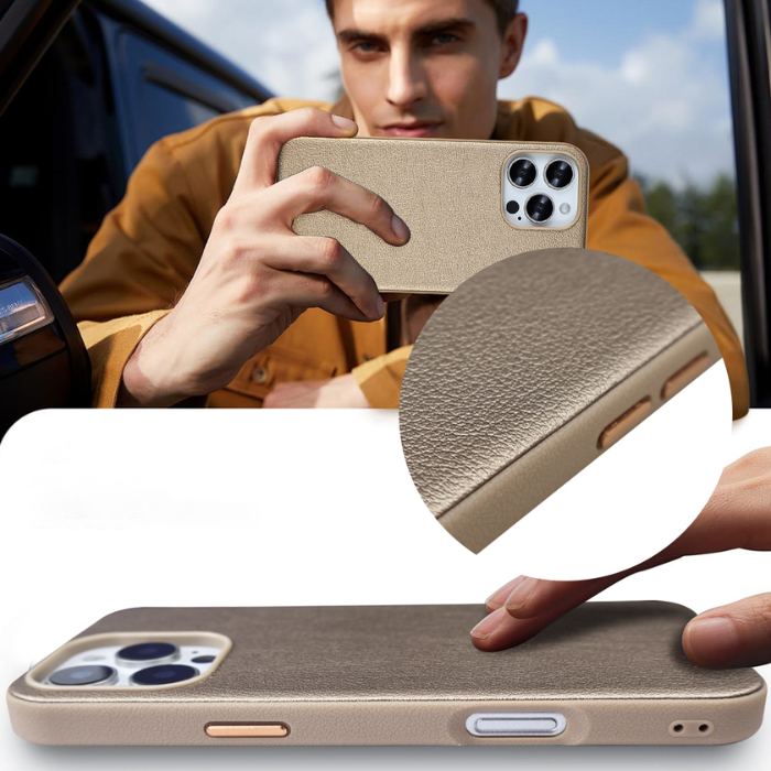 iPhone 16 Pro/16 pro Max/15 pro max Back Case PC09 With Leather Finish
