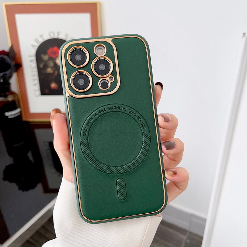 PhoneBits Genuine Leather Protective iPhone Case with Camera Protection, Shockproof MagSafe Case Compatible with iPhone, Magnetic Wireless Charging Mobile Back Phone Case Cover