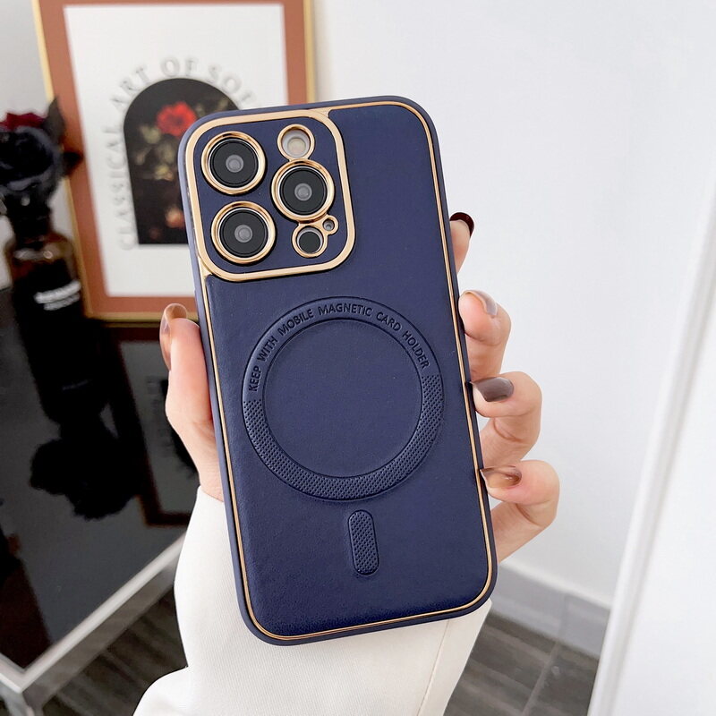 PhoneBits Genuine Leather Protective iPhone Case with Camera Protection, Shockproof MagSafe Case Compatible with iPhone, Magnetic Wireless Charging Mobile Back Phone Case Cover