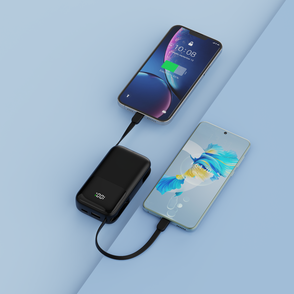 PhoneBits 10000 mAh Fast Charging Power Bank with Built-in Cables