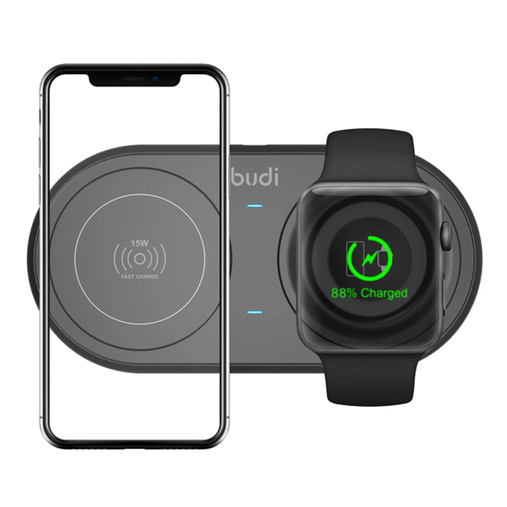 Budi 2 in 1 Wireless Charging Pad, Portable Dual Charging Station