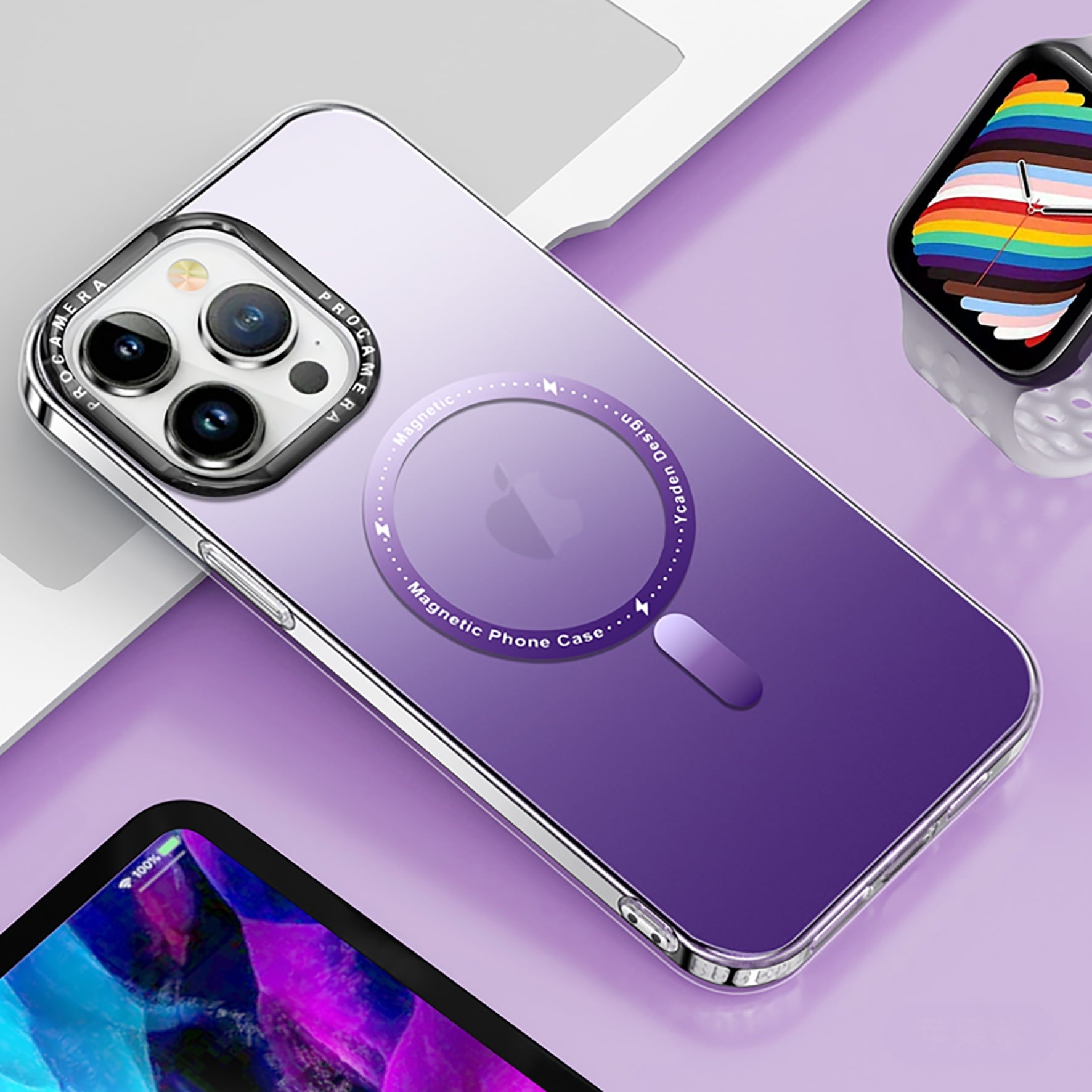PhoneBits Ultra-Protective Twin-Color Gradient MagSafe Case for iPhone with Chromed Camera Edge, Shockproof iPhone Case Compatible with MagSafe Chargers, Magnetic Wireless Charging Mobile Phone Back Case Cover