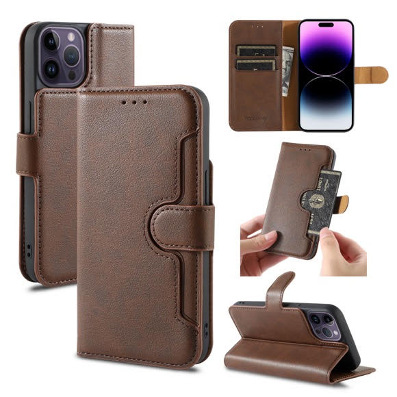 PhoneBits Luxury Vegan Leather Wallet Flip Case Compatible with iPhone, Protective Shockproof iPhone Case with Stand, iPhone Wallet Case with Card Holder, Mobile Phone Card Holder Case, Back Case Cover For iPhone 16 Series